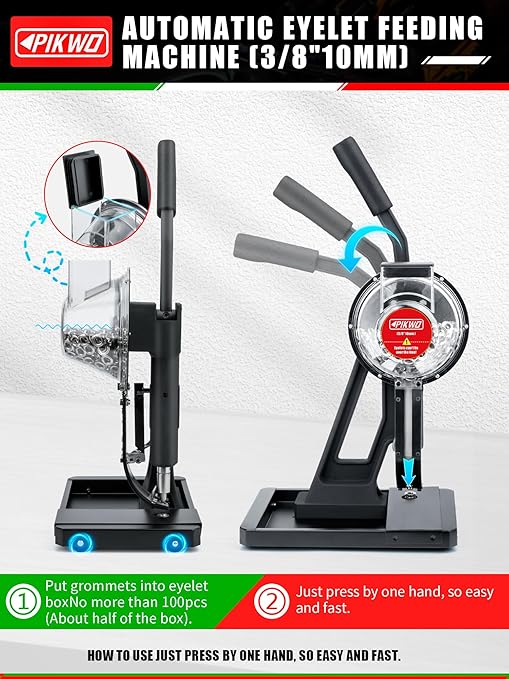 Automatic Eyelet Feeding Machine (3/8" 10mm) Press Punch Tool Kit with 3/8” Die and 10,000 Pcs Grommets Self Piercing Grommet Maker Labor Saving Corsetry Class Recommended