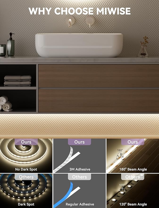 MIWISE LED Strip Lights,Super Bright 5V USB COB Tape Light 6.56ft/2m 4000K Natural White with Touch Dimmer Switch,CRI90+ Flexible Dimmable TV Backlights,for Mirrors,Under Cabinet,Home DIY Projects