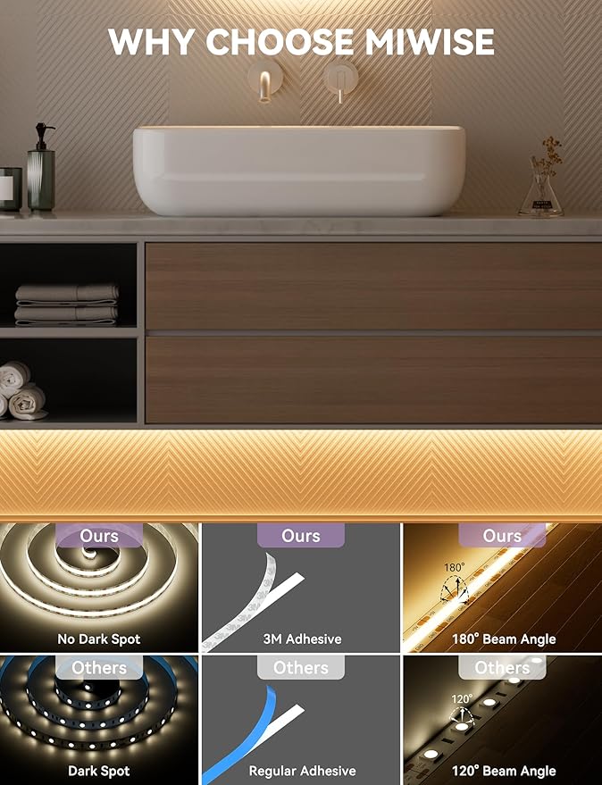 MIWISE LED Strip Lights,Super Bright 5V USB COB Tape Light 6.56ft/2m 2700K Warm White with Touch Dimmer Switch,CRI90+ Flexible Dimmable TV Backlights,for Mirrors,Under Cabinet,Home DIY Projects