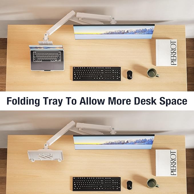 AVLT Dual 17”-38" Monitor Arm Desk Mount with 17" Laptop Tray and USB-C Docking Station, HDMI 4K60Hz, USB-A 5Gbps, Ethernet, 100W PD, Fits Two Flat/Curved Monitor - White