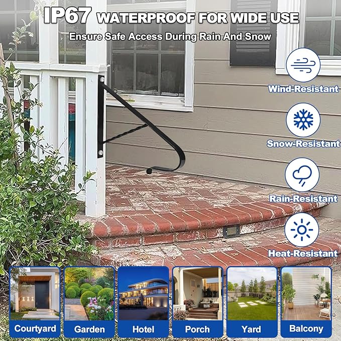 19.5" Handrail for Outdoor Steps,1-2 Steps Stair Handrails-Wall Mounted Wrought Iron Hand Railing-Powder Coated Carbon Steel-Metal Art Single Step Handrail-Step Grab Rail for Indoor Outdoor Stair Step