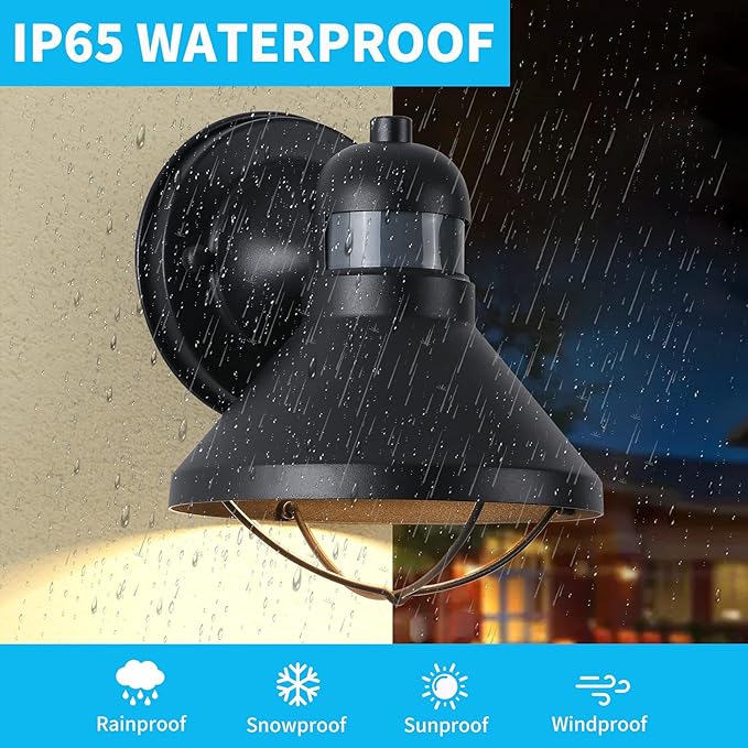 LONEDRUID Motion Sensor Outdoor LED Porch Wall Light Fixtures Dusk to Dawn Exterior Barn Lantern Black Farmhouse Sconce Lighting Wall Mount Lamp for Garage Patio Balcony Doorway