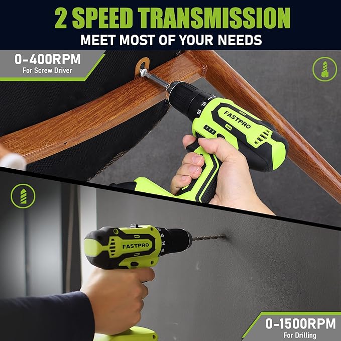 FASTPRO 232-Piece 20V Cordless Lithium-Ion Drill Driver & Home Tool Set, Household Repairing Tool Kit with Drill, 12-Inch Wide Mouth Storage Tool Bag, Green