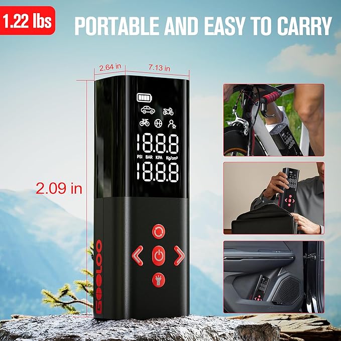 GOOLOO AP150 Tire Inflator Portable Air Compressor, 2X Faster 150PSI Cordless Air Pump with Auto-Shutoff, Portable Bike Pump with Tire Pressure Gauge, Electirc Tire pump for Car, Motorcycle, Ball, Red