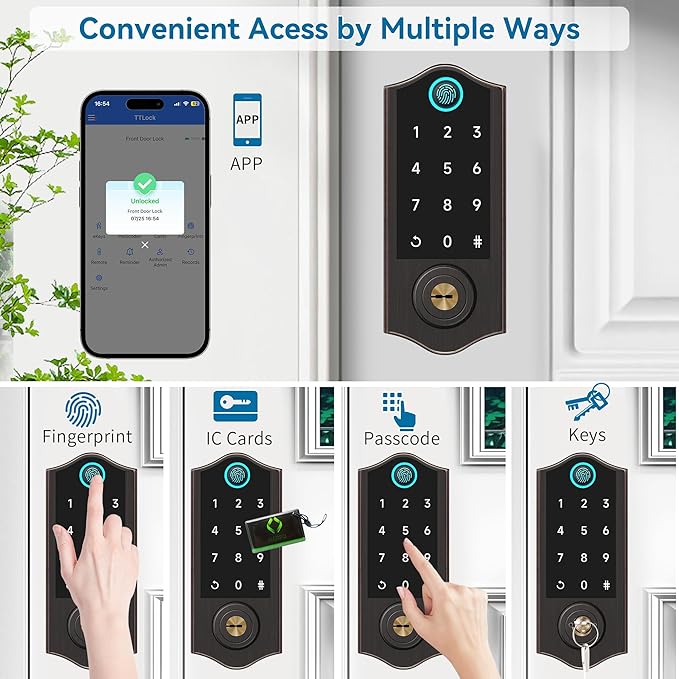 Harfo Smart Fingerprint Door Lock, Keyless Entry Deadbolt, Full App Control Biometric Lock, Electronic Digital Touchscreen Keypad, Auto Lock, Easy Install, Aged Bronze