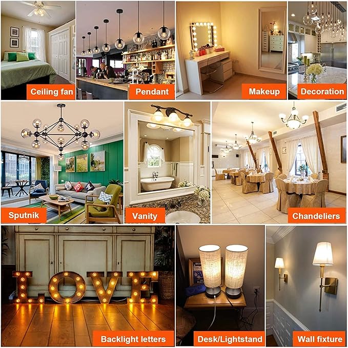 Leools E26 LED Bulb 6W Equivalent E26 Bulb 60 watt Warm White 2700K Amber E26 Edison Bulb dimmable AC120V 600lm Tubular T14 T45 LED Bulb for Pendant, Sputnik,Vanity,Wall sconces Pack of 6