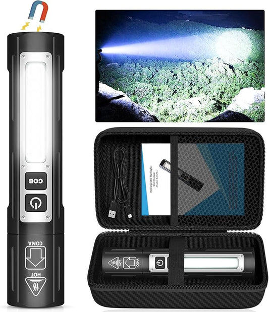 Rechargeable Flashlights High Lumens - Super Bright Small Pocket Magnetic Flashlight, 8 Modes LED Tactical Flash Light, Dual Button Powerful Flashlight for Camping (1, Pure Black)
