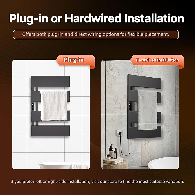 Electric Heated Towel Warmer Rack - Wall-Mounted with Timer & Temperature Control, Plug-in/Hardwired, Fast Heating, Smart Touch Panel