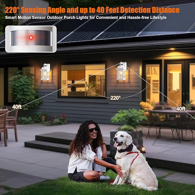 White Motion Sensor Outdoor Porch Lights Upgraded, Anti-Rust Aluminum Wall Mounted Light Fixtures Coastal Exterior Lights Wall Lantern Sconces Dusk to Dawn Outdoor Lighting, ETL Certified