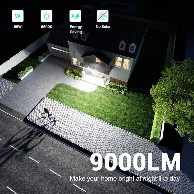 85W 9000LM LED Motion Sensor Outdoor Lights, 6500K Security Lights with Night Light, Dusk to Dawn, IP65 Waterproof, 4 Head Flood Light Motion Detected for Outside, Garage, Yard, Porch