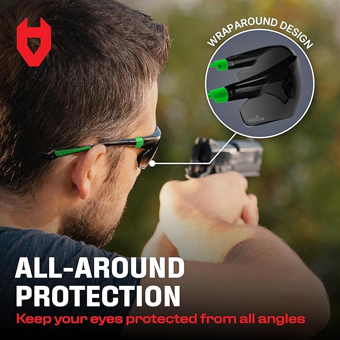 NoCry Safety Sunglasses with Green Tinted Wraparound Lenses — ANSI Z87.1 Tinted Safety Glasses for Men and Women with Adjustable Arms and No-Slip Grips — Work Glasses with 100% UV Protection