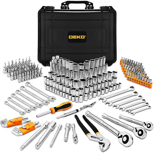 Mechanics Tool Set：DEKOPRO Mechanic Hand Tools Kit and Socket Sets, SAE and Metric, 1/2, 1/4, 3/8 Inch Ratchet Wrench, 234-Piece, Auto Tool Box Set for Car and Home Repair