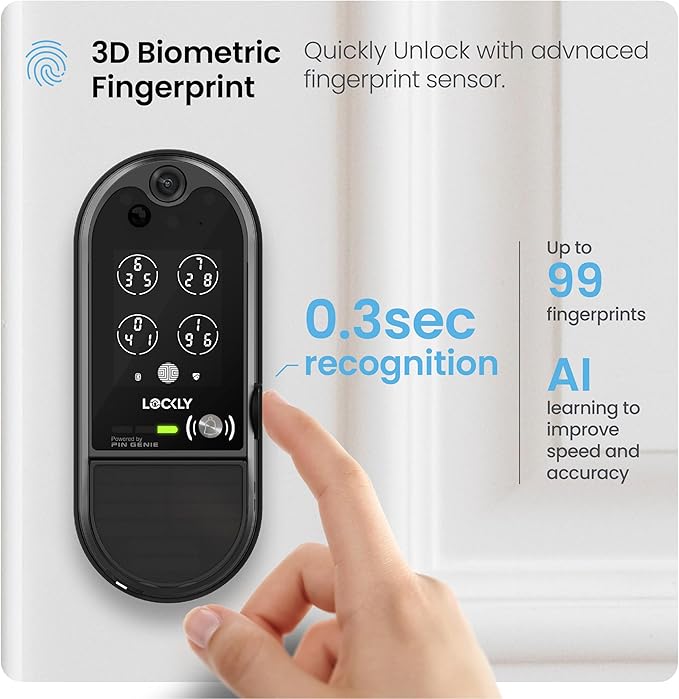 Lockly Vision Elite Video Smart Lock with Camera, Smart Wi-Fi Deadbolt for Front Door, PIN Genie® Keypad, Fingerprint Door Lock, Motion Sensor, App Remote Control, 2 Way Audio Doorbell, No Monthly Fee