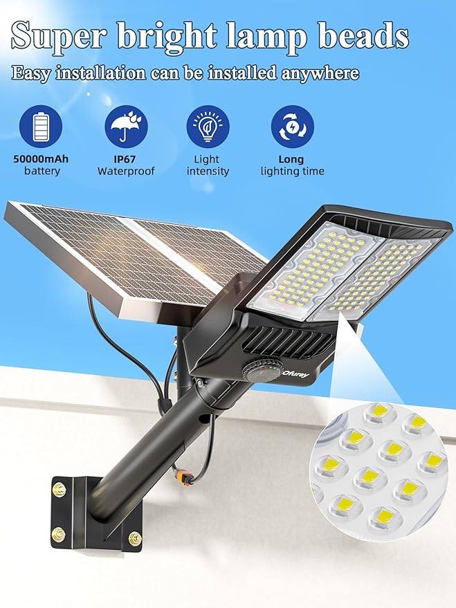 Ofuray OL-7500W Solar Street Lights Outdoor,Parking Lot Lights Commercial Dusk to Dawn,30,000mah Big Power Solar Security Flood Remote Control with Motion Sensor for Street,Yark,Court