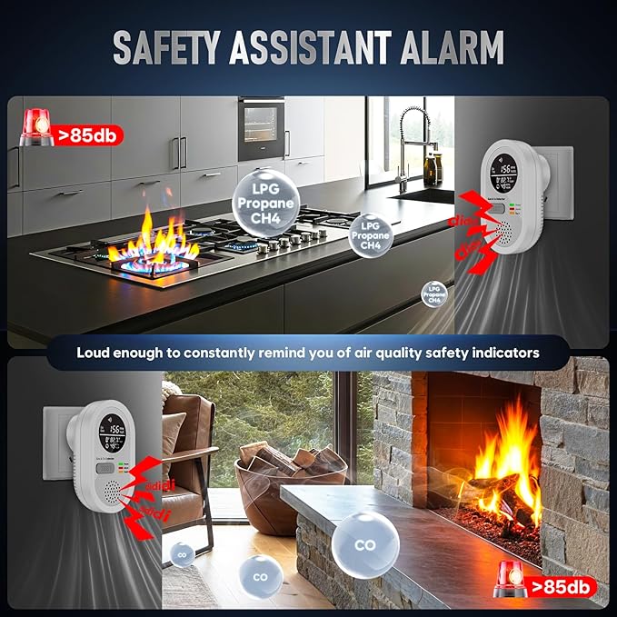 8-in-1 Carbon Monoxide Detectors Plug in & Portable Carbon Monoxide - Travel Carbon Monoxide Detector with Natural Gas/Temp/Humidity with HD Display for Home, RV, Hotel (2)