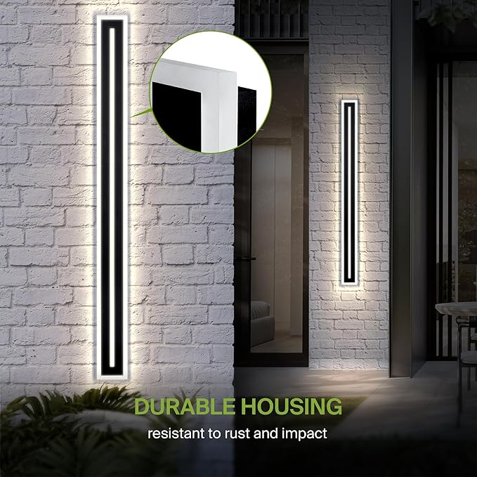 ASD LED 72" Long Wall Mount Light Fixture, Outdoor & Indoor Linear Sconce | 3CCT, Dimmable, Waterproof, Anti-Rust, ETL Listed | 40W 2330LM 3000-5000K 100-277V | Exterior Porch Lighting | Black, 2 Pack
