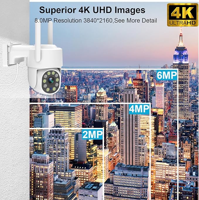 4K Outdoor Security Camera, 8MP 2.4G/5G WiFi &Wired Cameras for Home Security, 360° View Pan Tilt IP Surveillance Camera with Human Detection, Auto Tracking,Two Way Talk, Full Color Night Vision