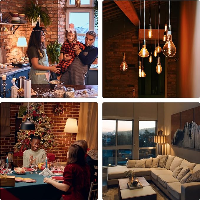 6 Pack T32 /T12 Dimmable Tubular LED Bulb 4W Equals 40W Warm Amber Glass E26 Base Edison Bulb for Chandeliers, Wall sconces, Table Lamps, cafes Indoor Lighting fixtures.