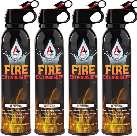 A+ Safety Portable Fire Extinguisher | 6-in-1 Small Fire Extinguisher for Home, Garage, Kitchen, Car | For Electric, Textile and Grease Fires | Non-Toxic, Easy Clean | Wall Mount Incl (4PK)