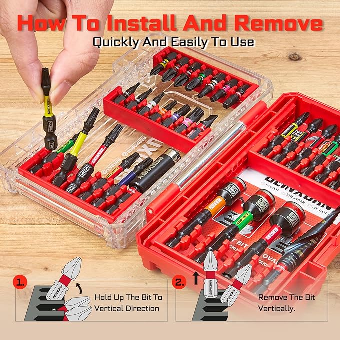 32Pieces Impact Screwdriver Bits Set, Magnetic S2 Steel 1”/2”Phillips/Square/Torx/Slotted Bits Tips,Impact Bit Holder and Nut Driver Set with Red Storage Box Case