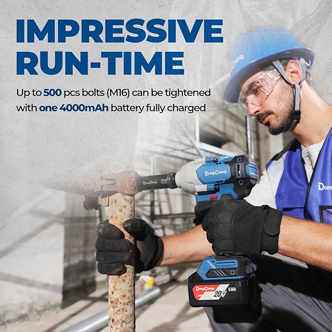 Dong Cheng 20V Brushless Impact Wrench, 515 ft-lbs High Torque, 1/2 inch 4-Speed Cordless Impact Gun with Tool Bag, Easily Removes Bolts on Cars, Trucks, and Tractors, Includes 4.0Ah Battery & Charger