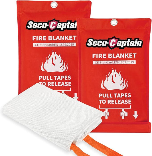 SecuCaptain Emergency Fire Blanket for Home and Kitchen - 2 Pack 40"x40" Flame Suppression Fiberglass Fire Blankets for House Camping Car Office Warehouse Emergency Survival Safety