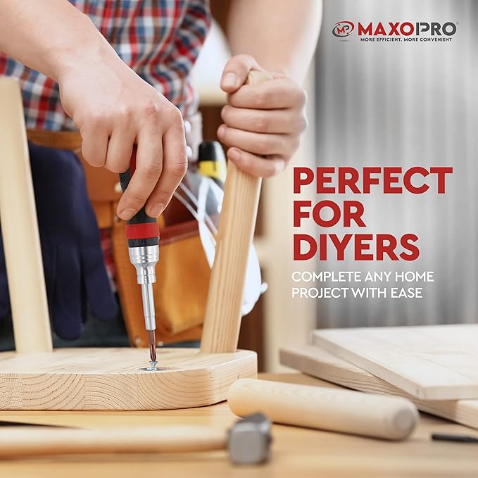 Ratcheting Screwdriver Set with Magnetic Tips - 19 In 1 Ratchet Multi Screwdriver - Portable and Multipurpose All In One Screwdriver, Phillips//Torx-Star/Hex/Square Bits