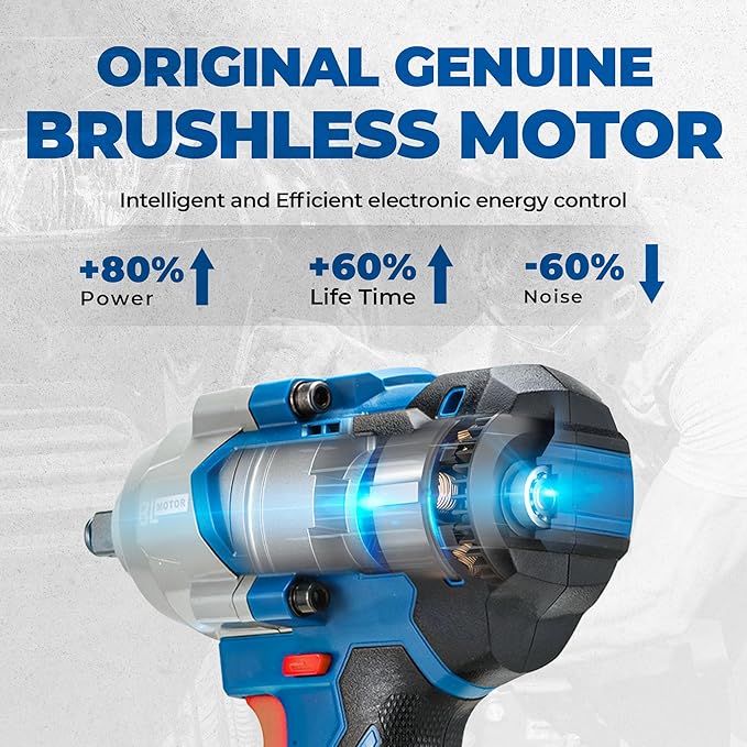 Dong Cheng 20V Brushless Impact Wrench, 515 ft-lbs High Torque, 1/2 inch 4-Speed Cordless Impact Gun with Tool Bag, Easily Removes Bolts on Cars, Trucks, and Tractors, Includes 4.0Ah Battery & Charger