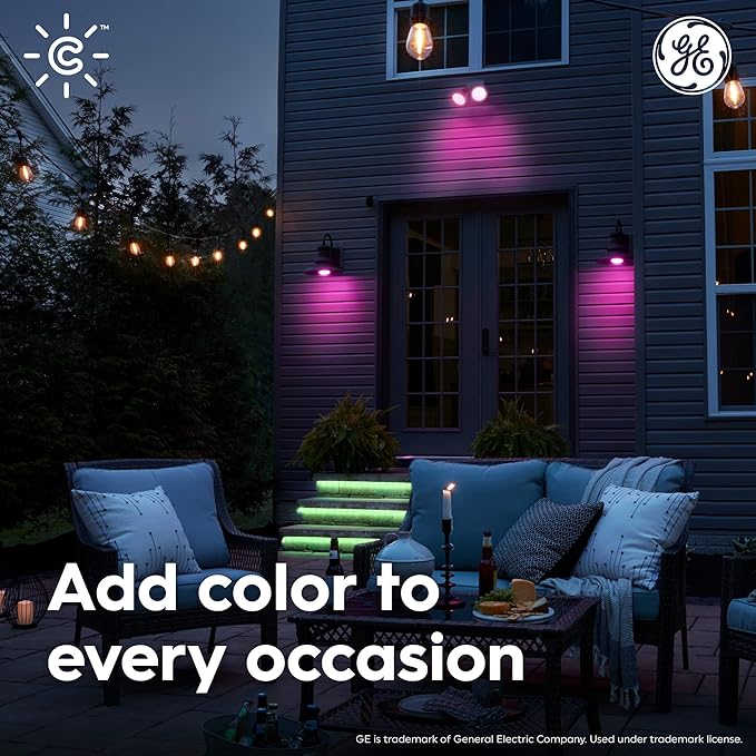 GE CYNC Smart LED Light Bulbs, Color Changing Lights, Bluetooth and Wi-Fi Lights,Compatible with Alexa and Google Home, PAR38 Outdoor Floodlight Bulbs (4 Pack)