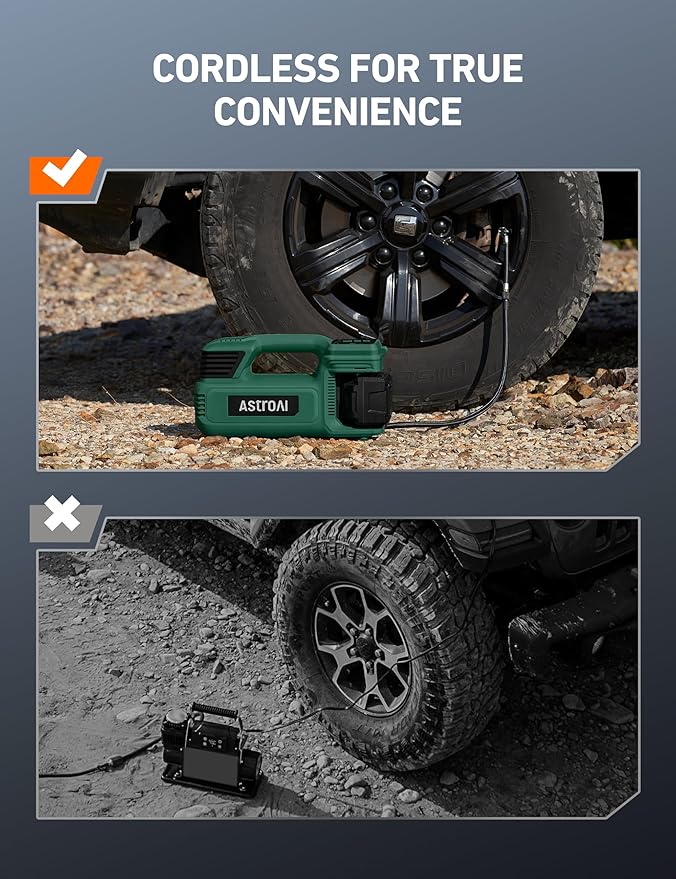 AstroAI TC4 Portable Air Compressor Tire Inflator, 470W 18 V Cordless Air Pump for Truck Tires with 4000mAh Battery, 150PSI Heavy Duty Air Compressor with Digital Display for Car, RVs, SUV Green