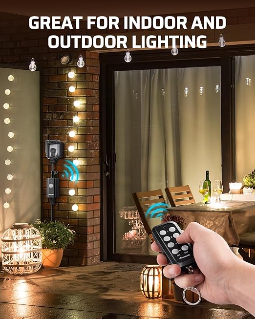 DEWENWILS Outdoor Remote Control Outlet, 15A Wireless Remote Control Switch, 100FT Control Range & 14AWG SJTW Power Cord, Weatherproof for Outdoor Appliances, 1 Remote Control+3 Outlets, FCC Listed