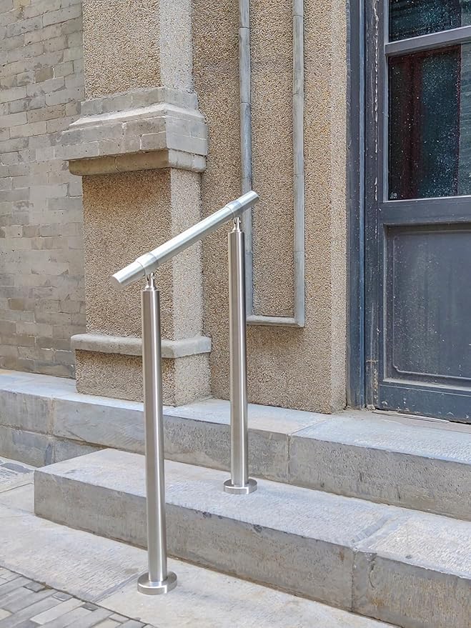 Outdoor 2 Step Handrail, DIY 304 Stainless Steel Transitional Hand Rails with Installation Kit,Silver Porch Stair Railing for Concrete Brick or Wooden Steps, 26x36 in