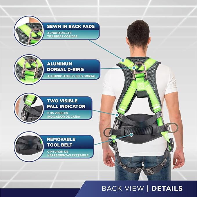 Palmer Safety Hammerhead 5pt Safety Harness Back Padded, QCB Chest, Tongue Buckel Legs Straps, Back & Side D-Rings
