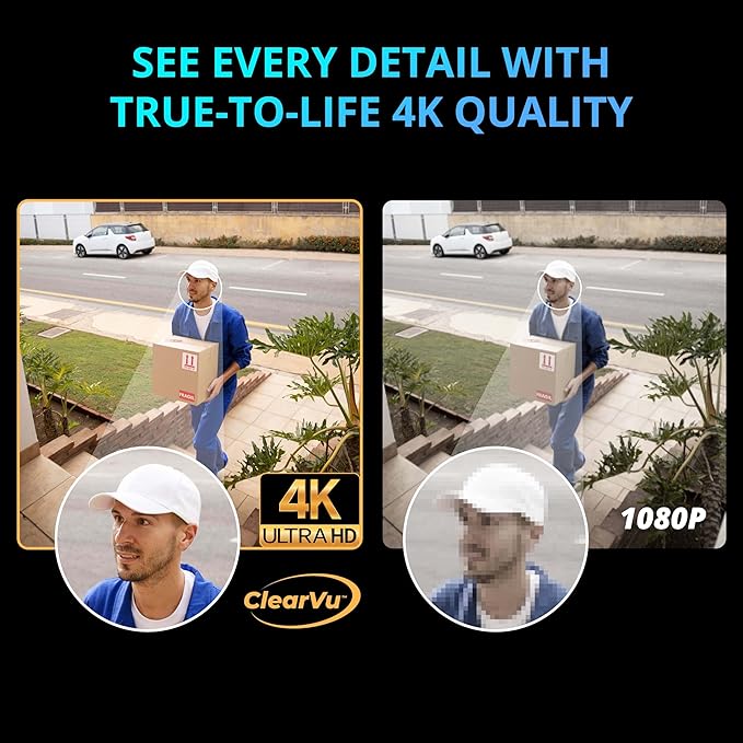 Defender Exclusive Bundle: AI Powered Sentinel 4K Wired Security Camera System, 360° PTZ Security Camera System, AI Tracking, Human Detection, Blue/Red Lights, Color Night Vision | 4 Cameras 1TB