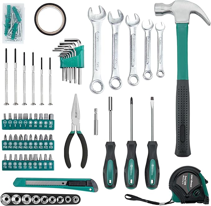 Cartman 148 Piece Automotive and Household Tool Set Perfect for Car Enthusiasts and DIY Home Repairs Green