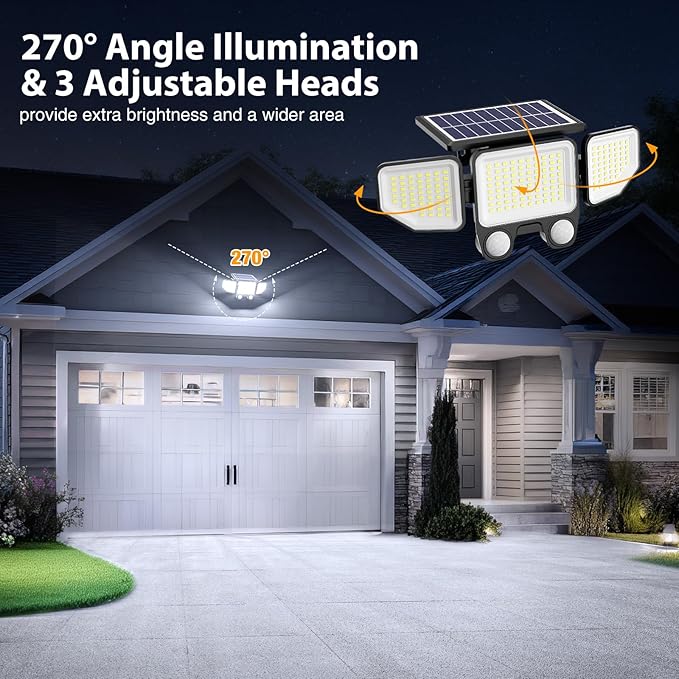 Onforu Solar Lights Outdoor, 3000LM Motion Sensor Security Flood Lights with Remote Control, 3 Modes, IP65 Waterproof Solar Powered for Yard, Pathway, Garden, Pool, Garage, 3 Pack