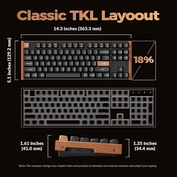Keychron K8 HE TKL Wireless Bluetooth 2.4G Wired Triple Mode Hot Swappable Hall Effect Keyboard with QMK VIA Aluminum+Wood Frame Rapid Trigger for Mac Windows Linux-Black