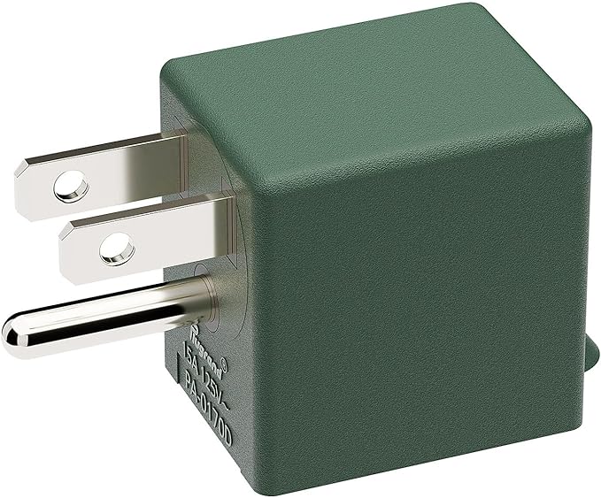 90 Degree Adapter Downward Angle USA 3-Prong Male-Female Adapter,90 Degree Angled USA Male Female Power Adapter, 5-15P to 5-15R Direction Changer Space Save Adapter Green PA-0170DG