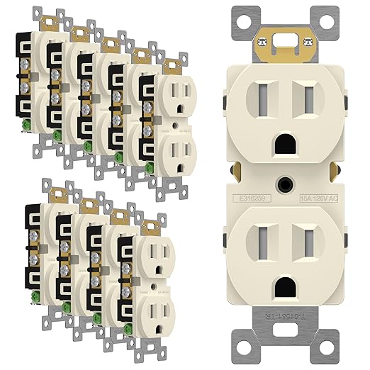 ENERLITES Duplex Receptacle Outlet, Tamper-Resistant Electrical Wall Outlets, Residential Grade, 3-Wire, Self-Grounding, 2-Pole,15A 125V, UL Listed, 61581-TR-LA, Light Almond, 10 Pack