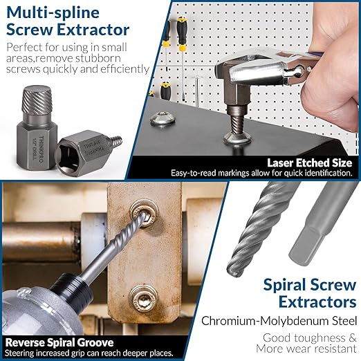 Screw & Bolt Extractor Set and Left Hand Drill Bit Kit,54 PCS Easy Out Stripped Screw Remover with Hex Adapter,Lug Nut Remover for Broken,Damaged,Rusted,Rounded-Off Studs.