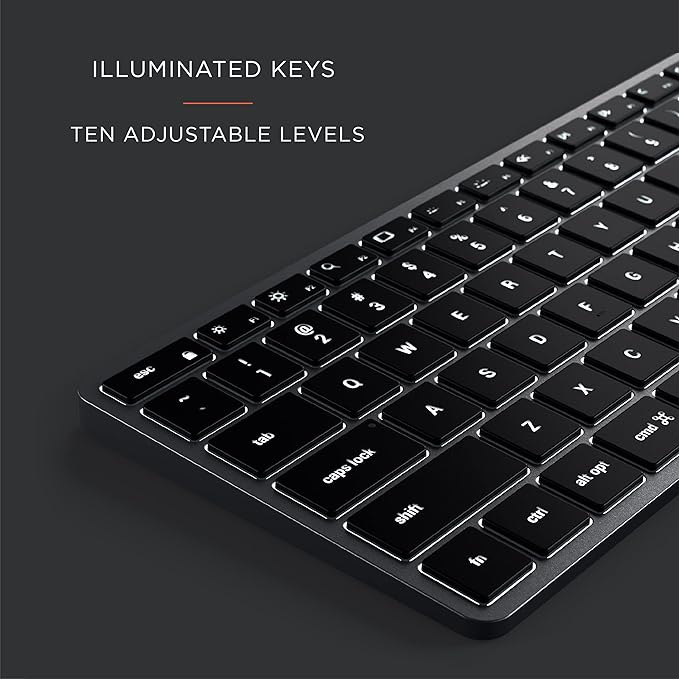 Satechi Slim X2 Bluetooth Backlit Keyboard for Mac, Illuminated Keys & Multi-Device Sync, for MacBook Air/Pro M4, iPad Air/Pro M4/M3, iPad mini, Mac mini, iMac - Space Gray