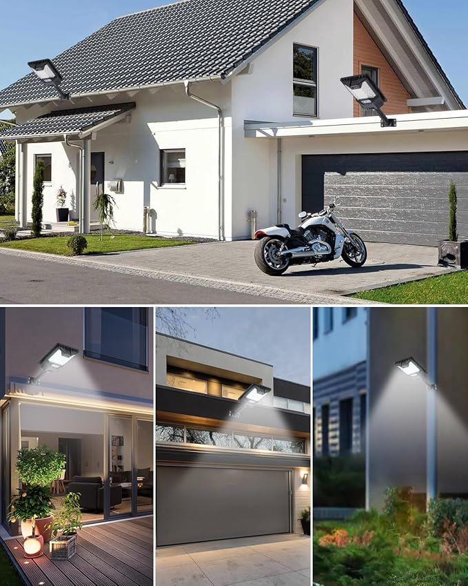 Solar Street Light Outdoor, 20000LM 6500K Waterproof Motion Sensor LED Solar Powered Flood Light with Remote Control,Dusk to Dawn Commercial Area Lighting for Outside Parking Lot, 4-Pack