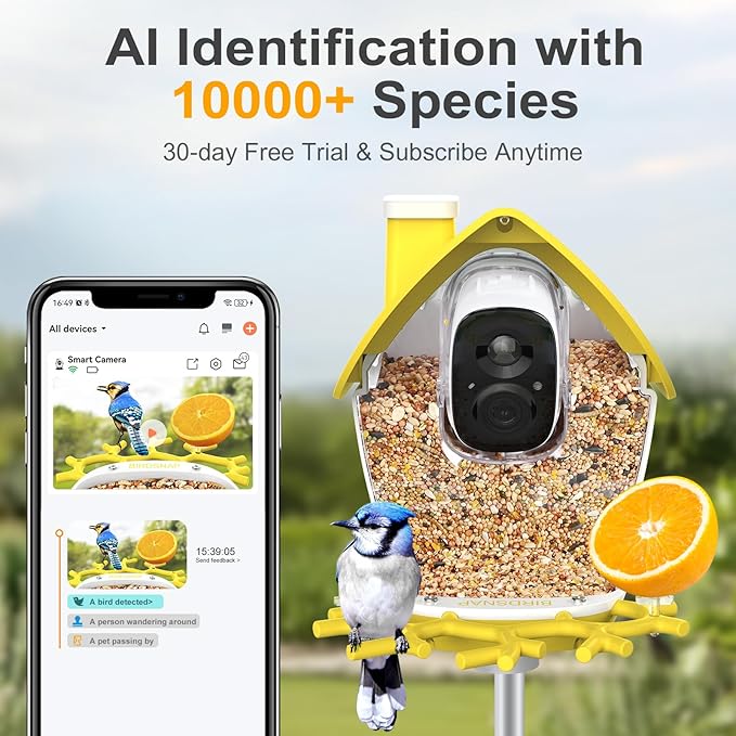 birdsnap® MON - Bird Feeder with Camera, 2K Detachable Video Bird Feeder Live with 32GB Card Fruit Fork, AI Identify Feather Species, Auto Record in Backyard, Ideal Gift for Birds Lover