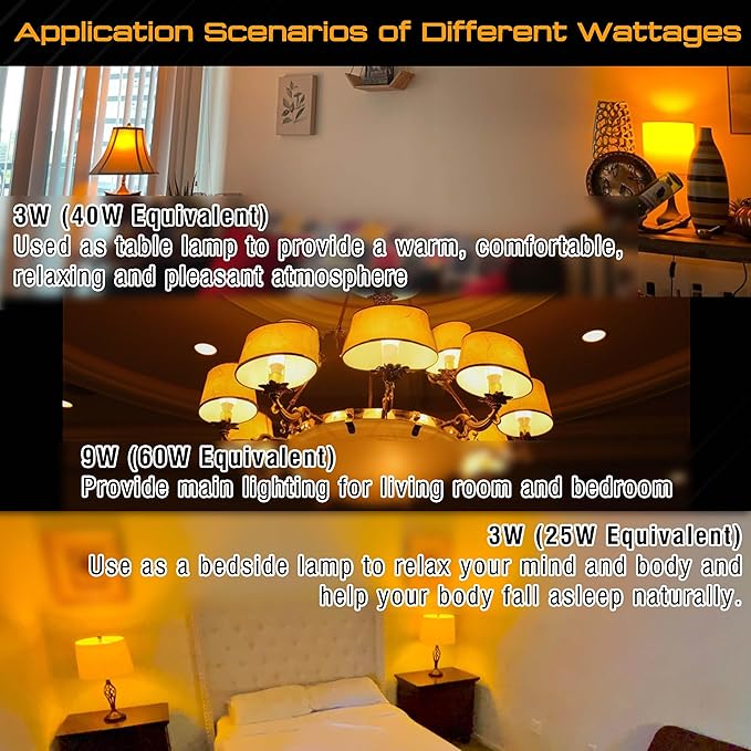 Amber Sleep Light Bulb, Blue Light Blocking, 1800K Warm Light Bulb 25-40W Equivalent, 3W Mood Soothing Night Light, E26 Dim Light Bulbs for Healthy Sleep Therapy, Bedroom, Nursery, Non-Dimmable, 2pack