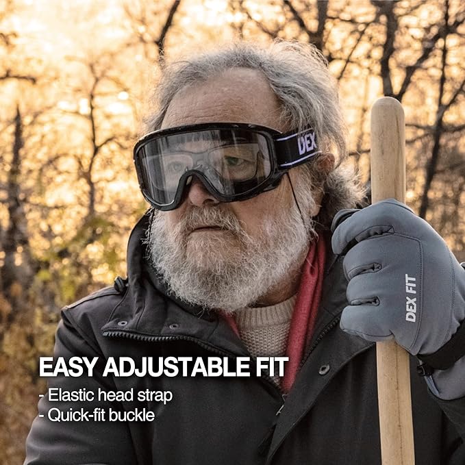 DEX FIT Protective Safety Goggles SG220B; Anti Fog & Scratch, Z87 Eye Protection for Lab, Science, and Chemistry Work, Indirectly Vented, Adjustable for Women and Men, (Black Frame, Clear Lens)