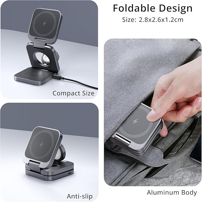 3-in-1 Wireless Charger Stand, LULULOOK 15W Magnetic Charger Wireless Fast Charging Station for iPhone 16/15/14 Series, Aluminum 5W Charger for Apple Watch, AirPods, USB-C Charging Cable Included