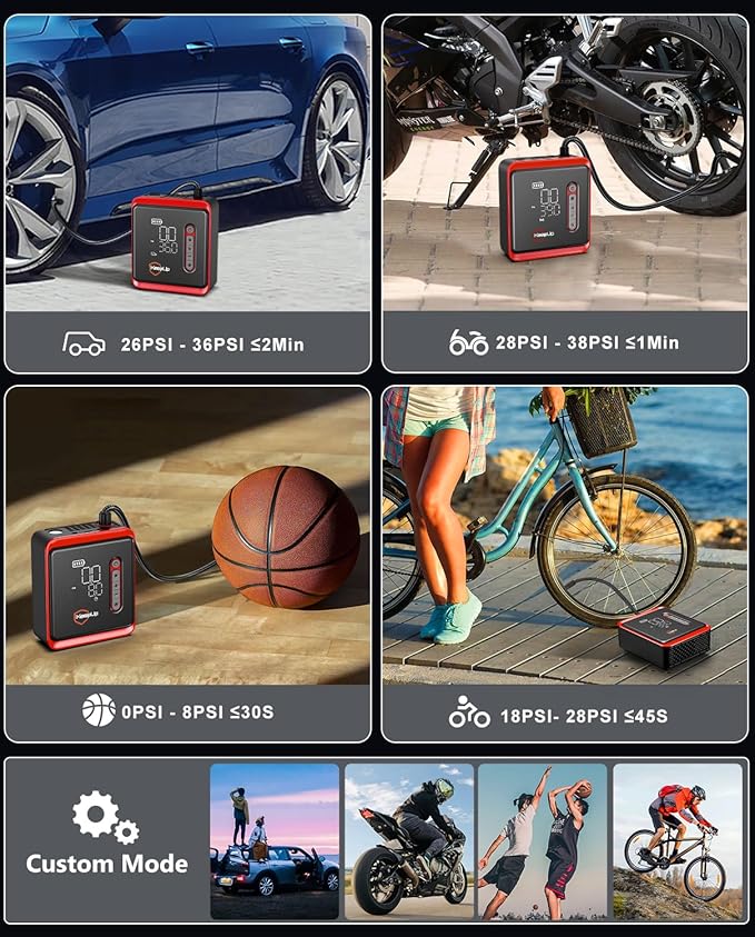 Tire Inflator Portable Air Compressor - KEEPUP 150 PSI Cordless Air Pump with Rechargeable Battery for Car Tires Ebike Motorcycles Bicycles Balls with Tire Gauge Pressure, Dual-Use Type