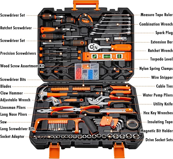 CARTMAN 238-Piece Socket Wrench Auto Repair Tool Combination Package Mixed General Household Hand Tool Set Tool Kit with Plastic Toolbox Storage Case