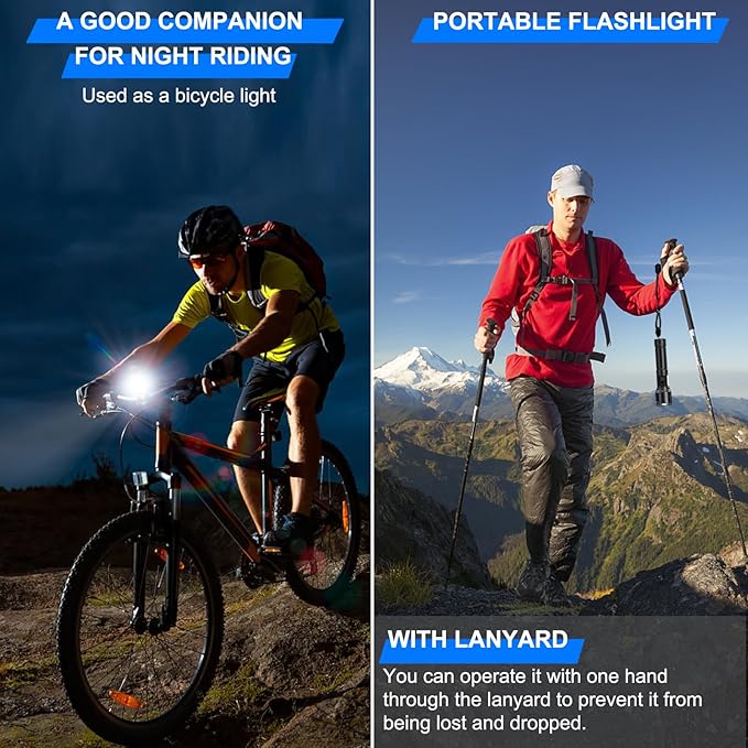 Rechargeable Magnetic Flashlights High Lumens, Super Bright LED Powerful Flashlight 8 Modes with COB Work Light, Waterproof Handheld Flash Light for Camping (2 Pack with Paper Box, Black)