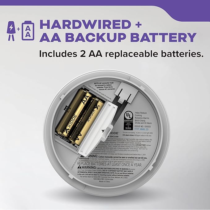 Kidde Smoke Detector, AA Battery Powered, LED Warning Light Indicators, 1 Pack, White, 30CUAR